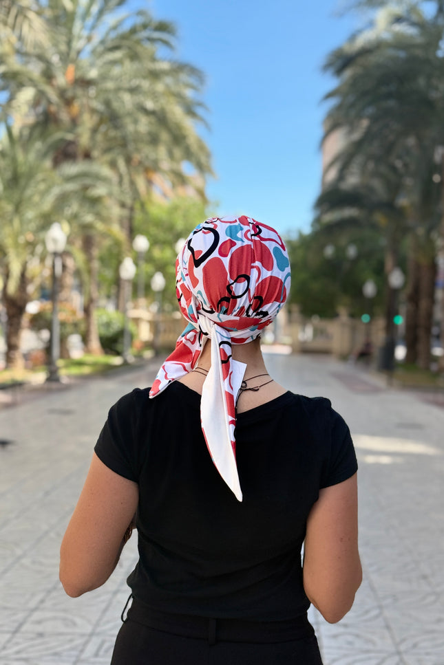 Pañuelo Oncológico Carla Bedia | Zoe Bambú Abstrac Coral Turquesa