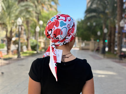 Pañuelo Oncológico Carla Bedia | Zoe Bambú Abstrac Coral Turquesa