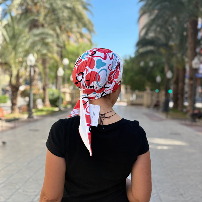 Pañuelo Oncológico Carla Bedia | Zoe Bambú Abstrac Coral Turquesa