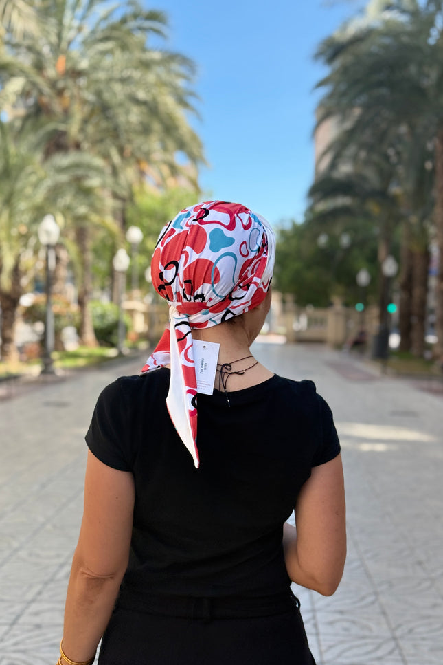 Pañuelo Oncológico Carla Bedia | Zoe Bambú Abstrac Coral Turquesa