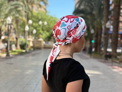 Pañuelo Oncológico Carla Bedia | Zoe Bambú Abstrac Coral Turquesa