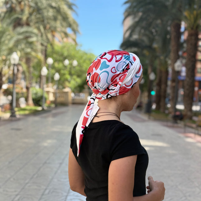 Pañuelo Oncológico Carla Bedia | Zoe Bambú Abstrac Coral Turquesa