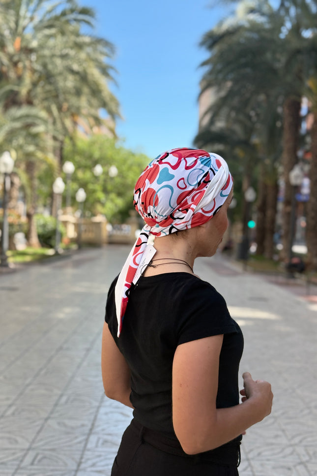Pañuelo Oncológico Carla Bedia | Zoe Bambú Abstrac Coral Turquesa