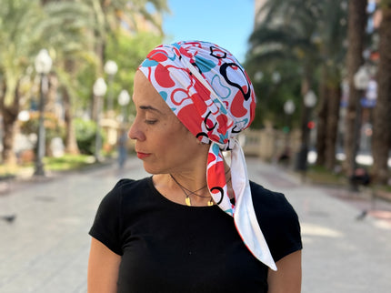 Pañuelo Oncológico Carla Bedia | Zoe Bambú Abstrac Coral Turquesa