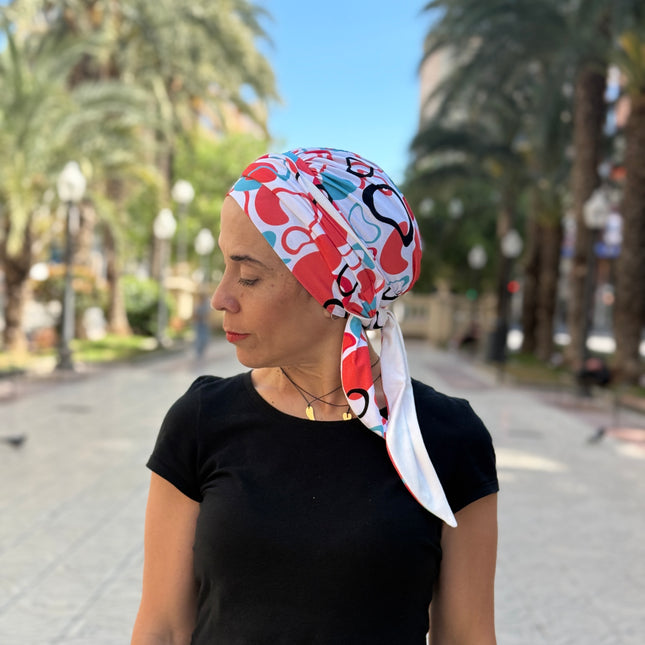 Pañuelo Oncológico Carla Bedia | Zoe Bambú Abstrac Coral Turquesa