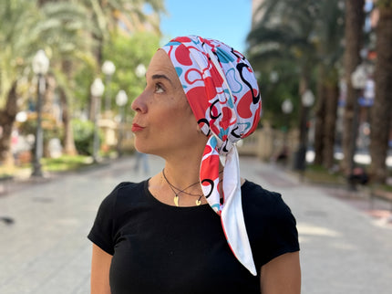 Pañuelo Oncológico Carla Bedia | Zoe Bambú Abstrac Coral Turquesa
