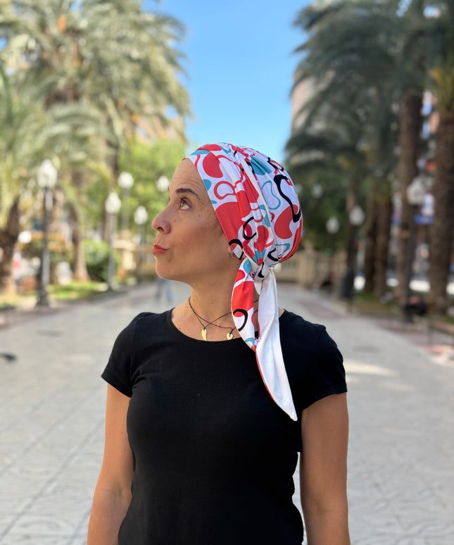 Pañuelo Oncológico Carla Bedia | Zoe Bambú Abstrac Coral Turquesa