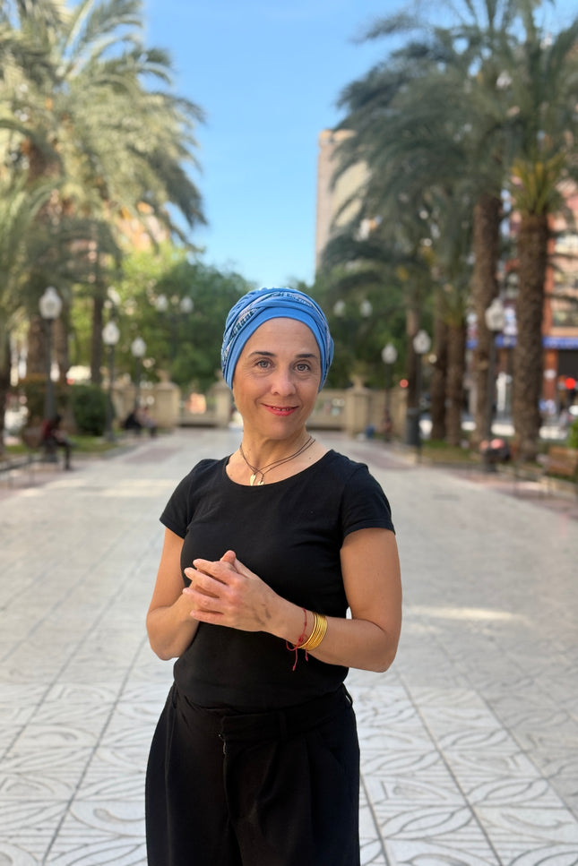 Pañuelo Oncológico Carla Bedia | Carlota Azul