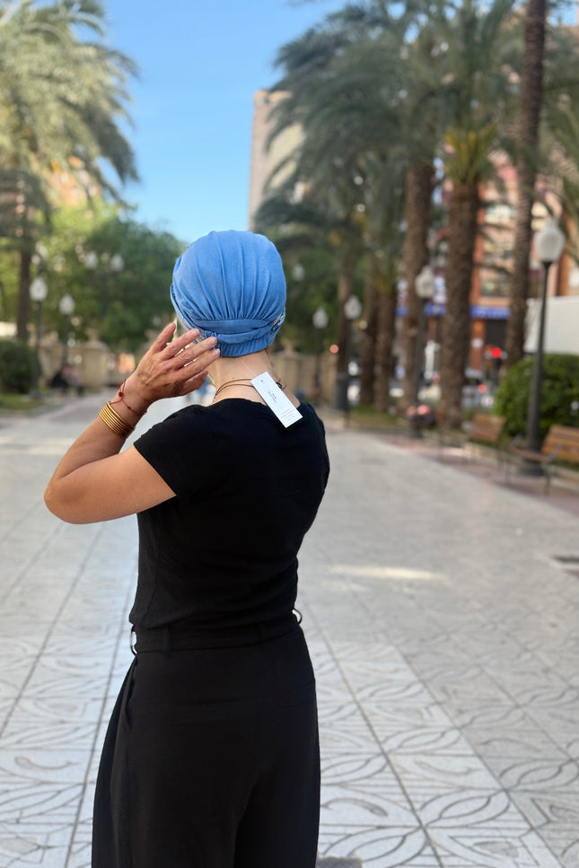 Pañuelo Oncológico Carla Bedia | Carlota Azul