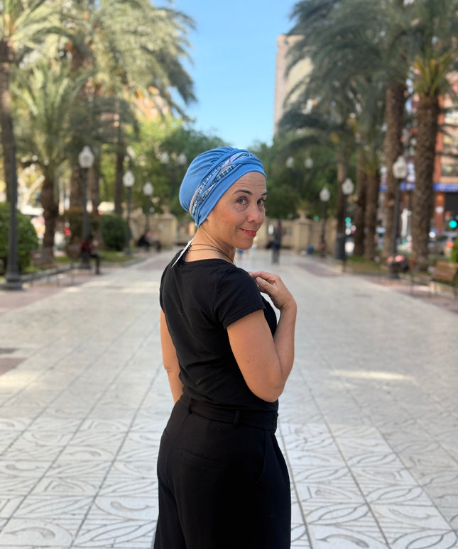 Pañuelo Oncológico Carla Bedia | Carlota Azul