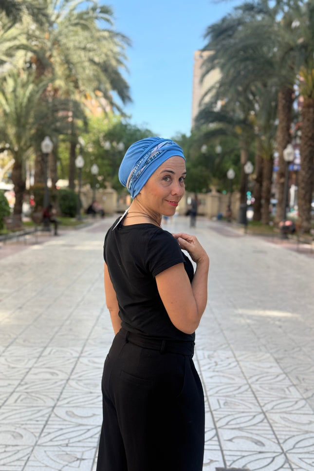 Pañuelo Oncológico Carla Bedia | Carlota Azul