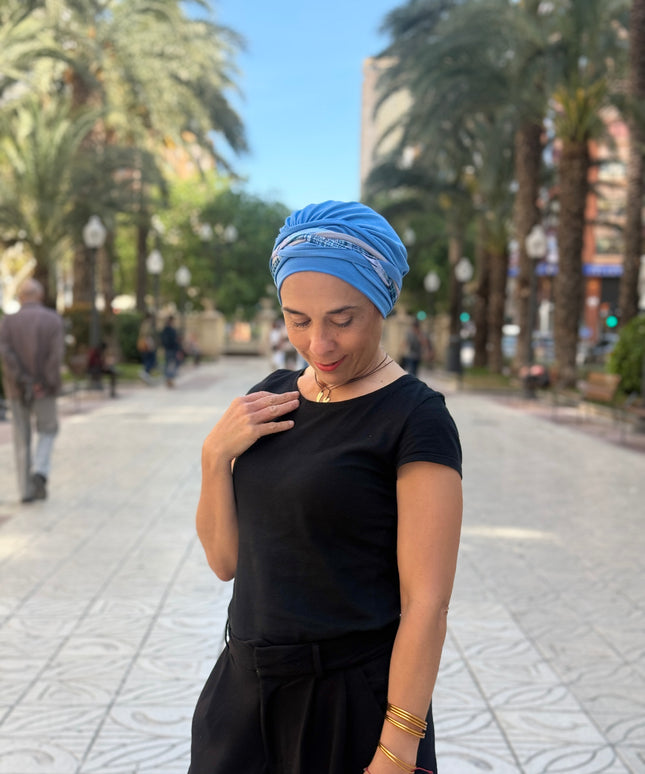 Pañuelo Oncológico Carla Bedia | Carlota Azul