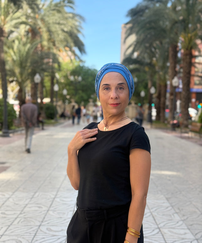 Pañuelo Oncológico Carla Bedia | Carlota Azul