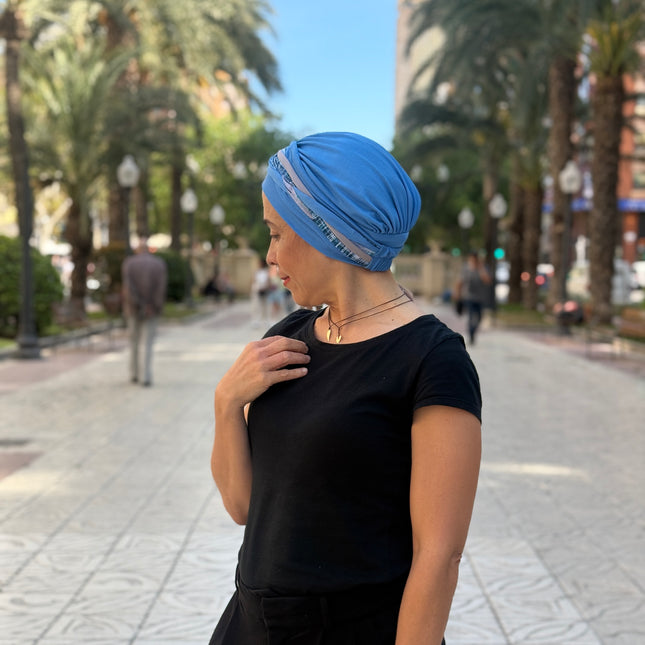 Pañuelo Oncológico Carla Bedia | Carlota Azul