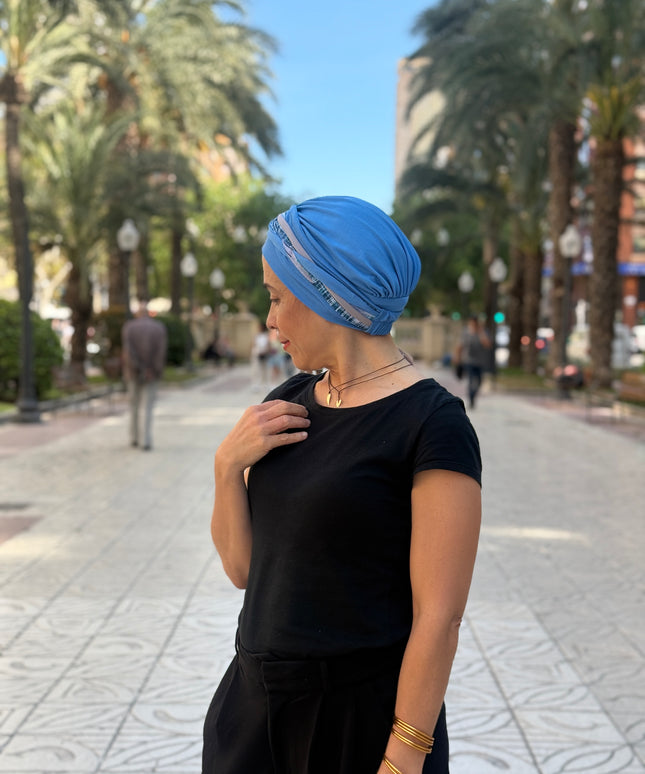 Pañuelo Oncológico Carla Bedia | Carlota Azul