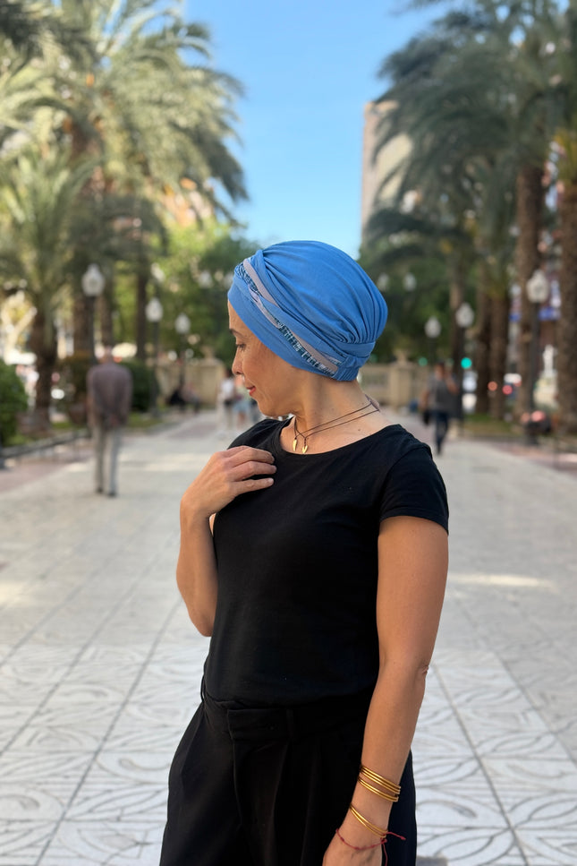 Pañuelo Oncológico Carla Bedia | Carlota Azul