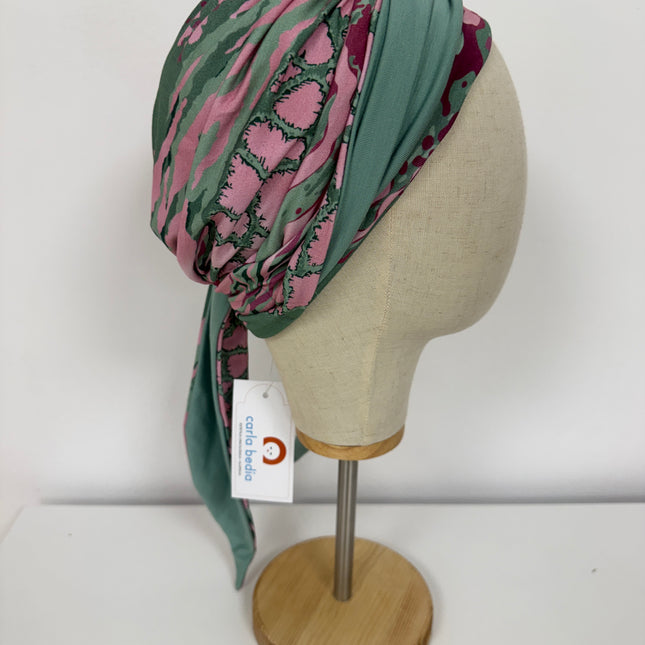 Pañuelo Oncológico Carla Bedia | Zoe Bambú Animal Pink Green