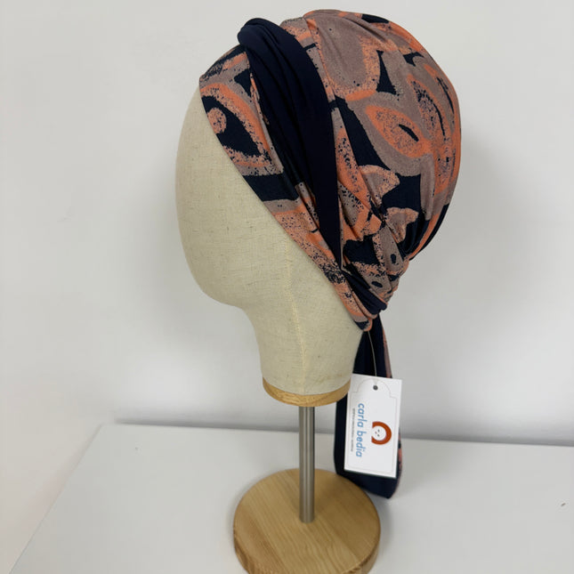 Pañuelo Oncológico Carla Bedia | Zoe Bambú Abstrac Coral Navy