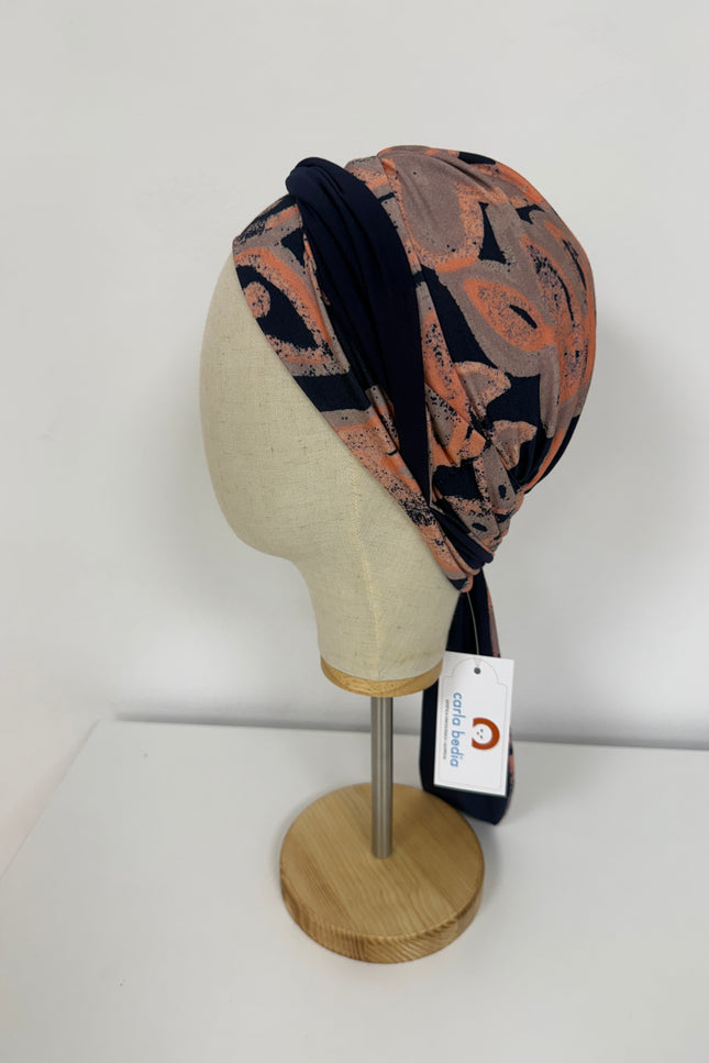 Pañuelo Oncológico Carla Bedia | Zoe Bambú Abstrac Coral Navy