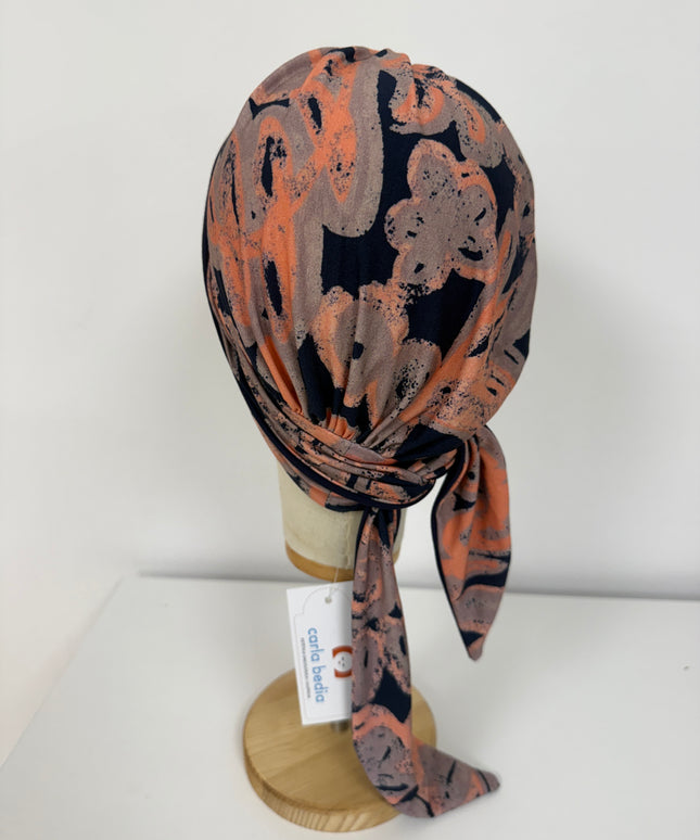 Pañuelo Oncológico Carla Bedia | Zoe Bambú Abstrac Coral Navy