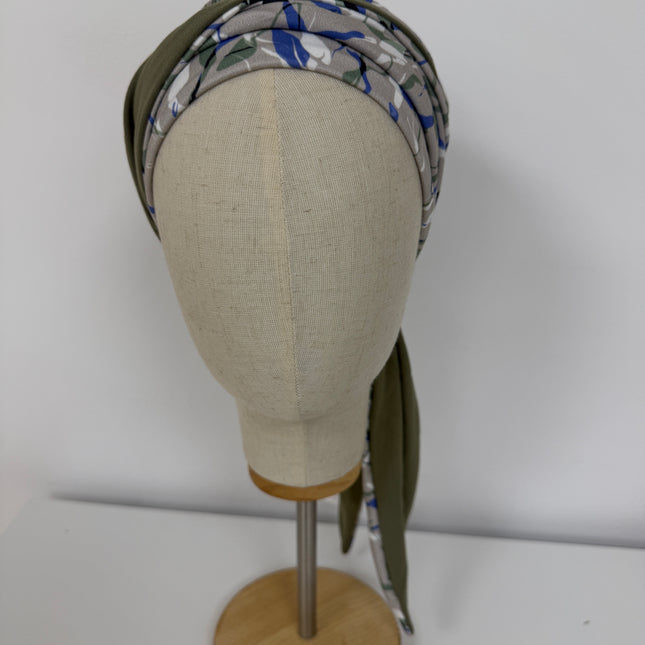 Pañuelo Oncológico Carla Bedia | Zoe Bambú Hojas Azul Caqui