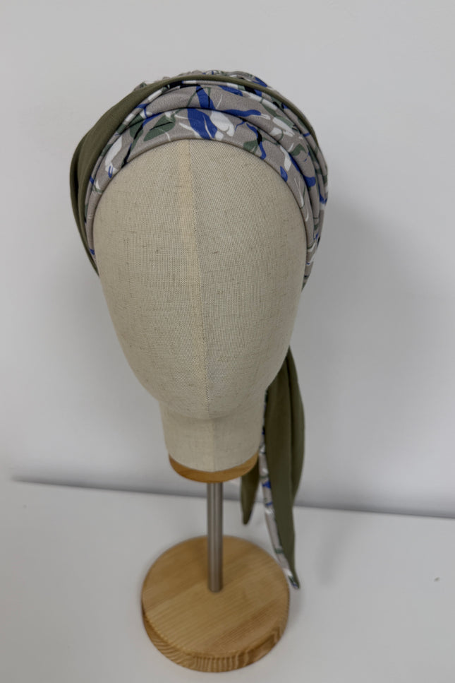 Pañuelo Oncológico Carla Bedia | Zoe Bambú Hojas Azul Caqui