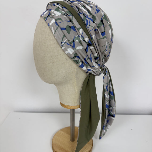 Pañuelo Oncológico Carla Bedia | Zoe Bambú Hojas Azul Caqui