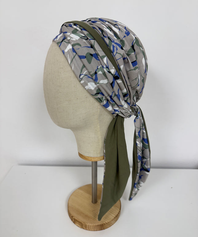 Pañuelo Oncológico Carla Bedia | Zoe Bambú Hojas Azul Caqui