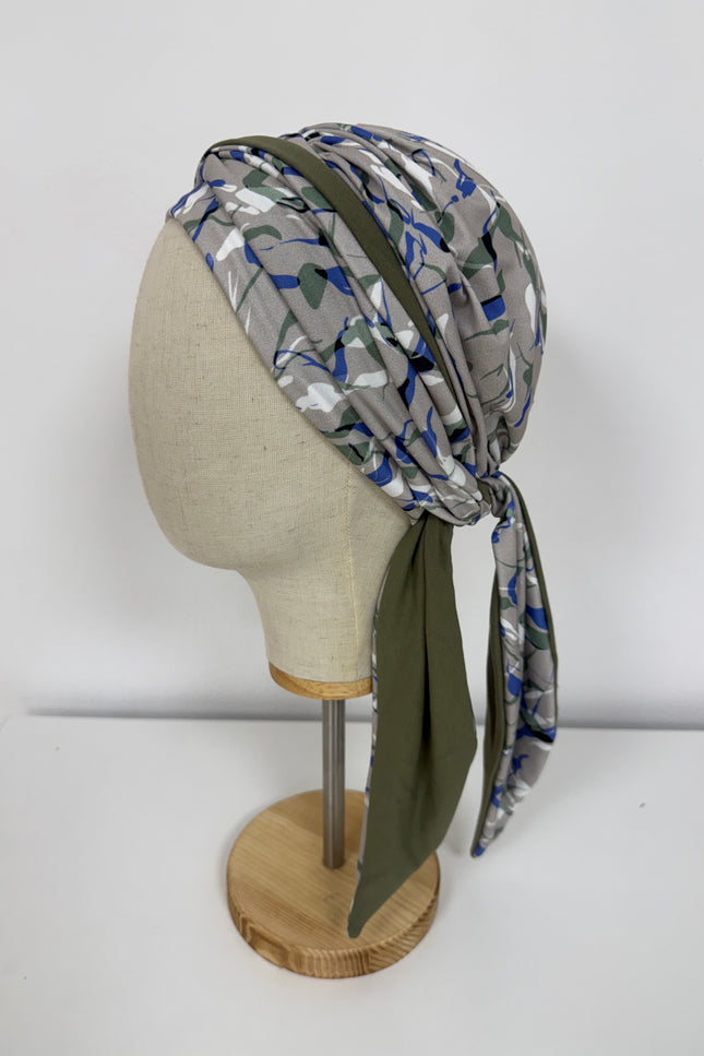 Pañuelo Oncológico Carla Bedia | Zoe Bambú Hojas Azul Caqui