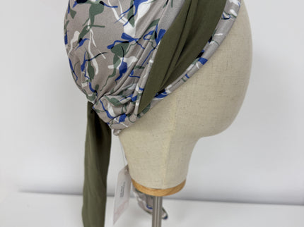 Pañuelo Oncológico Carla Bedia | Zoe Bambú Hojas Azul Caqui