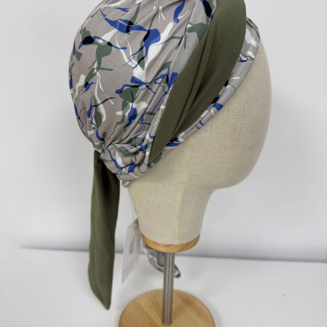 Pañuelo Oncológico Carla Bedia | Zoe Bambú Hojas Azul Caqui