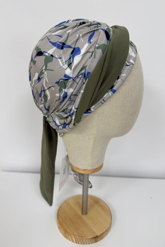 Pañuelo Oncológico Carla Bedia | Zoe Bambú Hojas Azul Caqui
