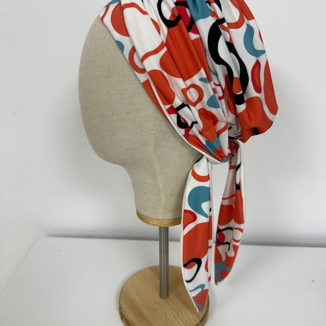 Pañuelo Oncológico Carla Bedia | Zoe Bambú Abstrac Coral Turquesa