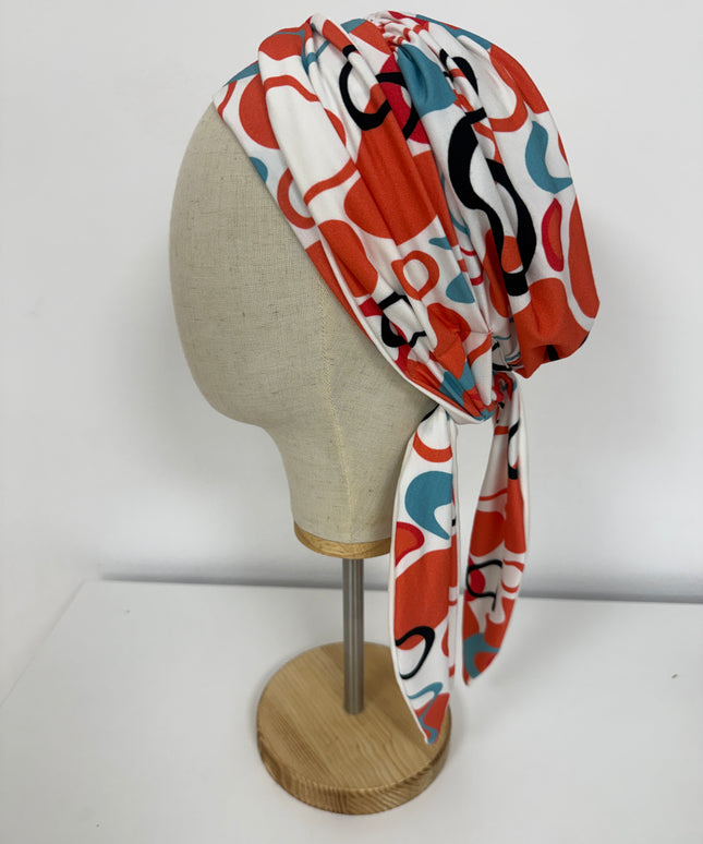 Pañuelo Oncológico Carla Bedia | Zoe Bambú Abstrac Coral Turquesa