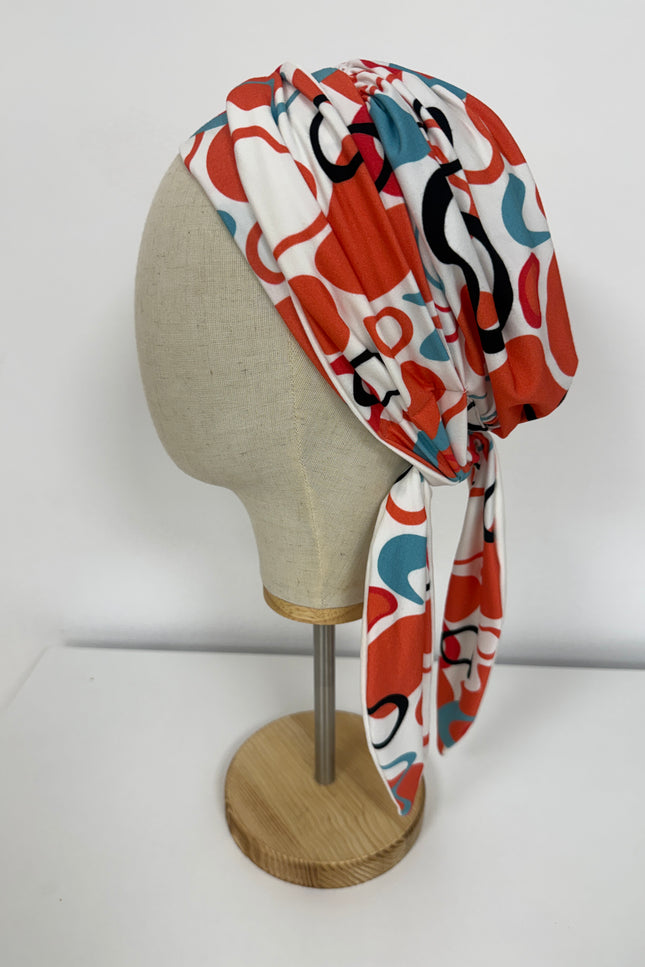 Pañuelo Oncológico Carla Bedia | Zoe Bambú Abstrac Coral Turquesa