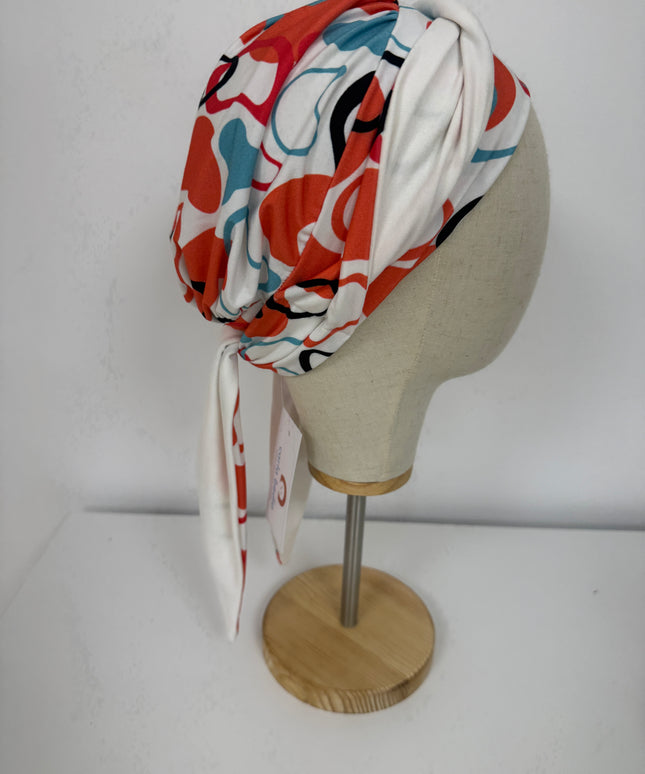 Pañuelo Oncológico Carla Bedia | Zoe Bambú Abstrac Coral Turquesa
