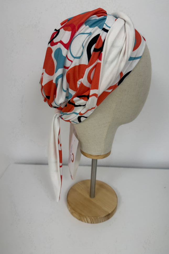 Pañuelo Oncológico Carla Bedia | Zoe Bambú Abstrac Coral Turquesa