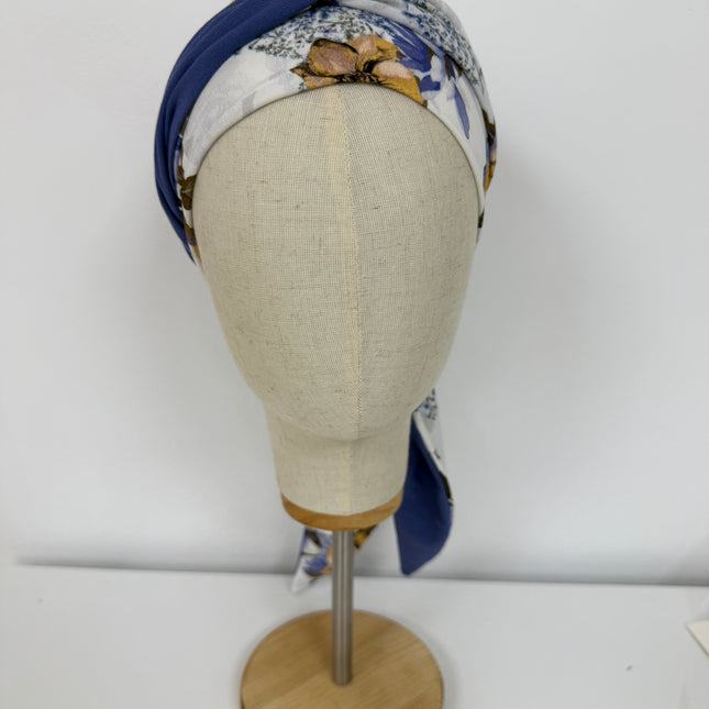 Pañuelo Oncológico Carla Bedia | Zoe Bambú Flores Azul Mostaza