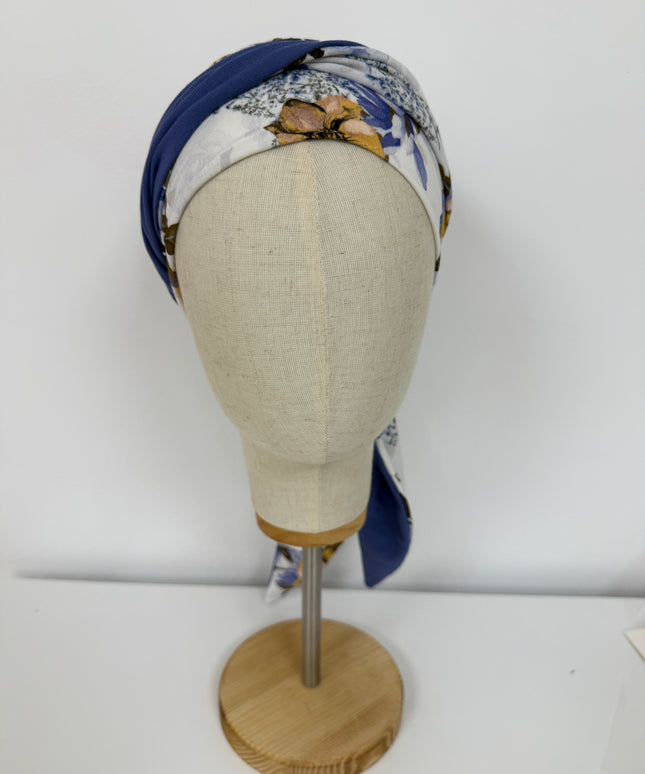 Pañuelo Oncológico Carla Bedia | Zoe Bambú Flores Azul Mostaza