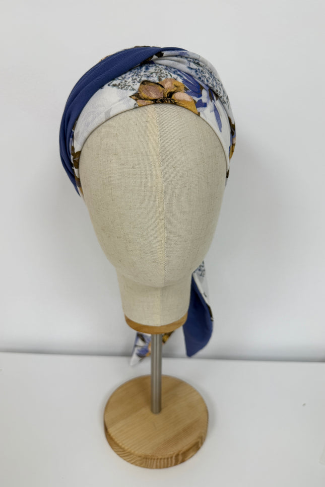 Pañuelo Oncológico Carla Bedia | Zoe Bambú Flores Azul Mostaza