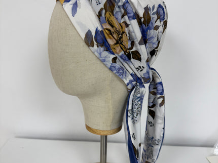 Pañuelo Oncológico Carla Bedia | Zoe Bambú Flores Azul Mostaza