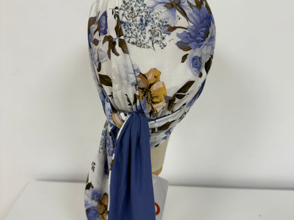 Pañuelo Oncológico Carla Bedia | Zoe Bambú Flores Azul Mostaza