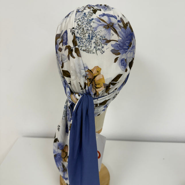 Pañuelo Oncológico Carla Bedia | Zoe Bambú Flores Azul Mostaza