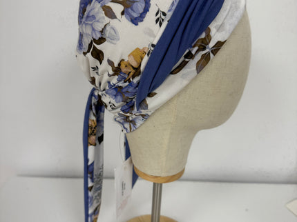 Pañuelo Oncológico Carla Bedia | Zoe Bambú Flores Azul Mostaza