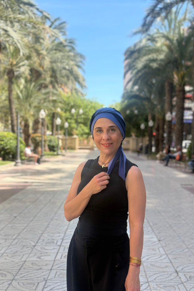 Pañuelo Oncológico Carla Bedia | Martina Azul Lavanda Marino
