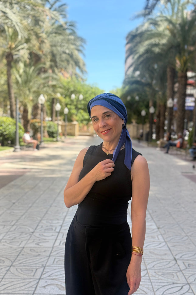 Pañuelo Oncológico Carla Bedia | Martina Azul Lavanda Marino