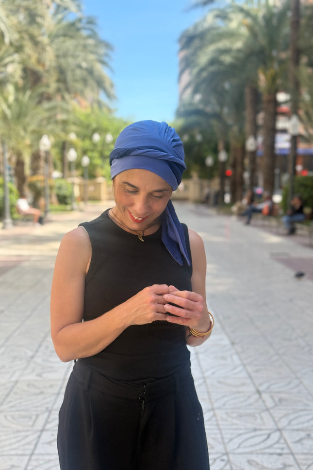 Pañuelo Oncológico Carla Bedia | Martina Azul Lavanda Marino