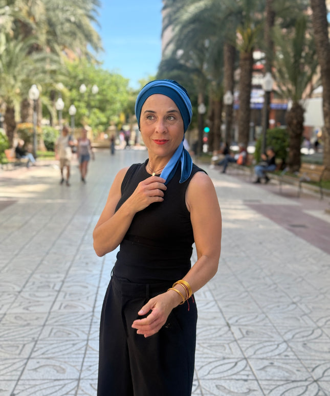 Pañuelo Oncológico Carla Bedia | Martina Azul Índigo