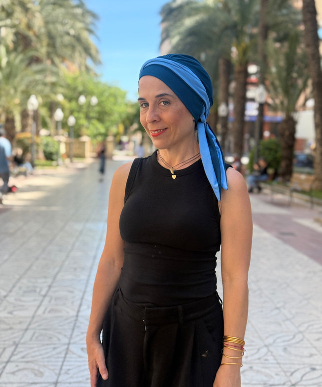 Pañuelo Oncológico Carla Bedia | Martina Azul Índigo
