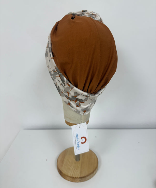 Pañuelo Oncológico Carla Bedia | Lara Cognac Floral Gris